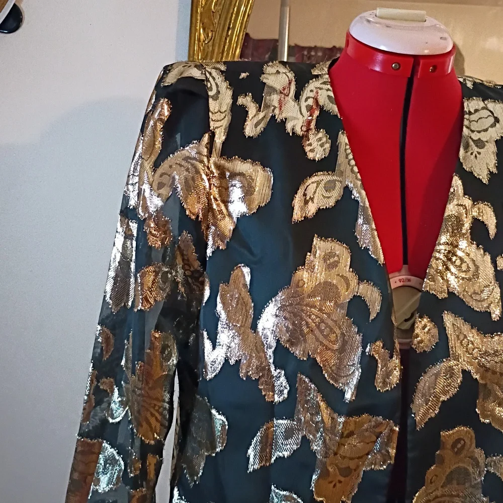 David Rose Vtg Black and Gold Floral Blazer Sm - Picture 7 of 15